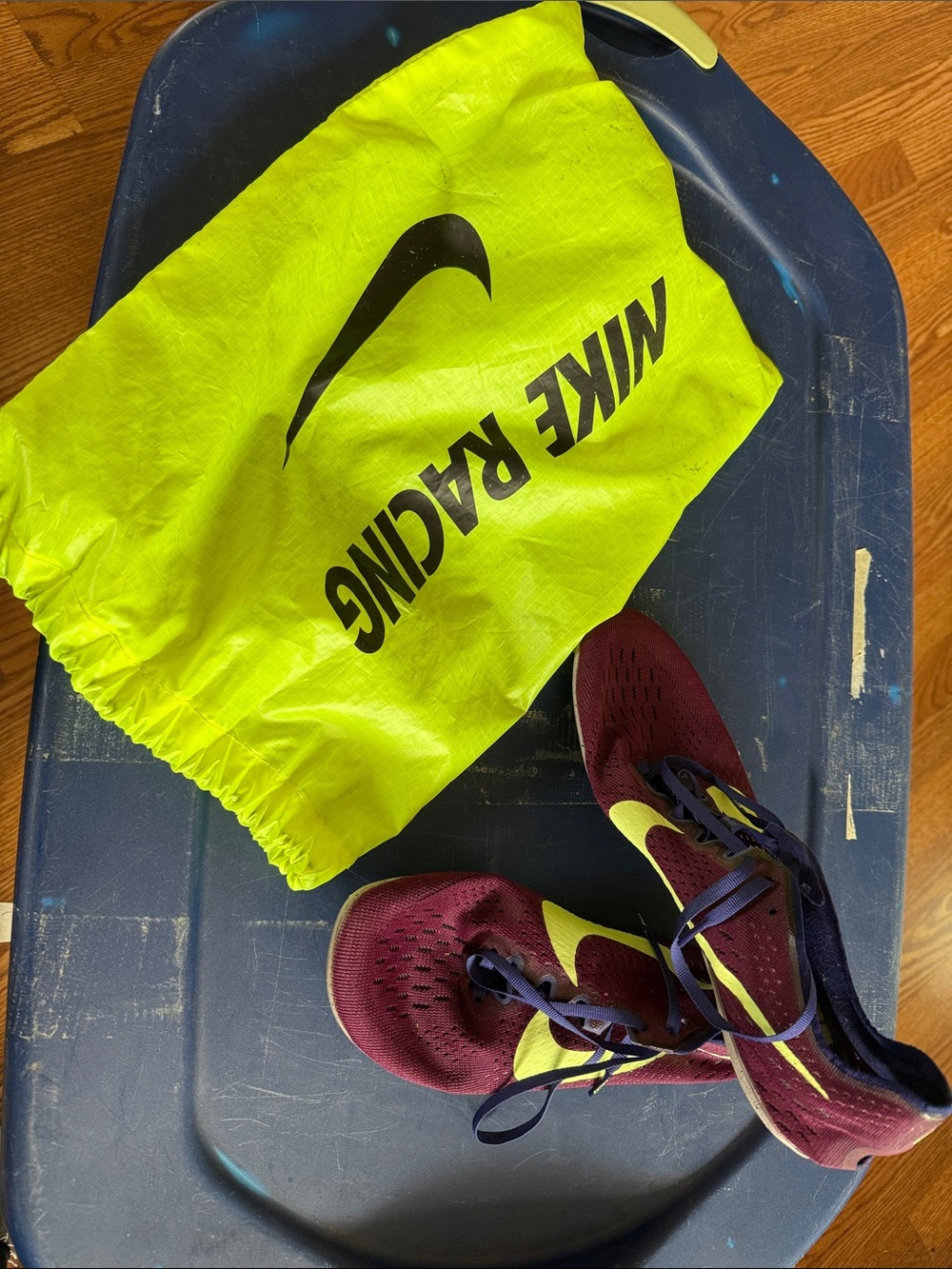 Nike Men's Burgundy and Neon Yellow Athletic Running Shoes